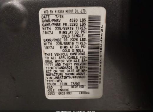 Nissan  - Rogue - 2018 - Silver - 41400786